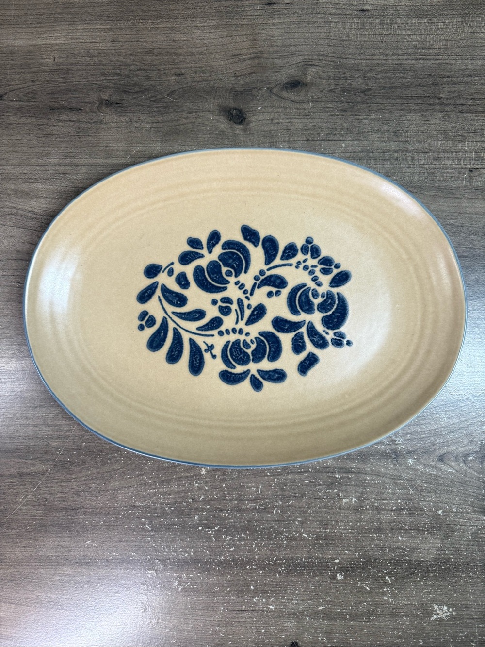 Vintage Pfaltzgraff Folk Art 14” Oval Serving Platter USA Made Blue Floral